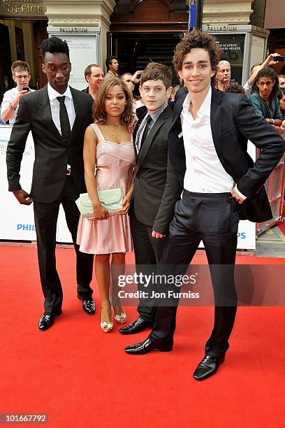 Nathan Stewart-Jarrett, Antonia Thomas, Iwan Rheon, and Robert Sheehan of 'Misfits' attend the Philips British Academy Television Awards at London...