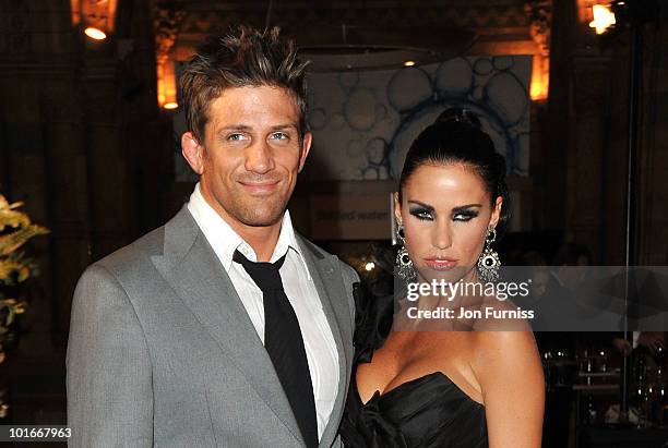 Alex Reid and Katie Price attend the Philips British Academy Television Awards after party at the Natural History Museum on June 6, 2010 in London,...