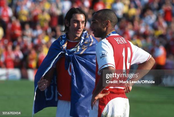 May 2004 - Premiership Football - Arsenal v Leicester City - Robert Pires and Thierry Henry of Arsenal speak after the match -