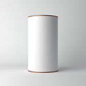 White cardboard Tin Can packaging Mockup with metal copper lid. Tea, coffee, dry products, gift box