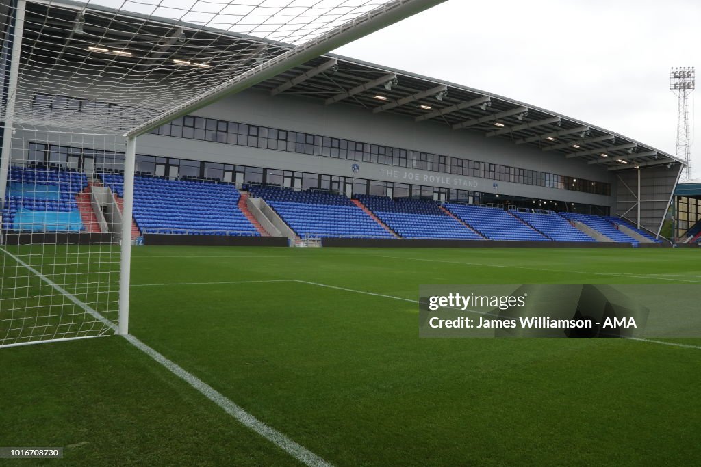 A general view of The Joe Royle stand at Boundary Park home stadium ...