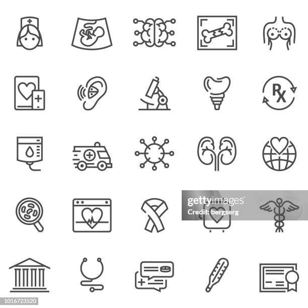 medical and healthcare line icons - aids awareness ribbon stock illustrations