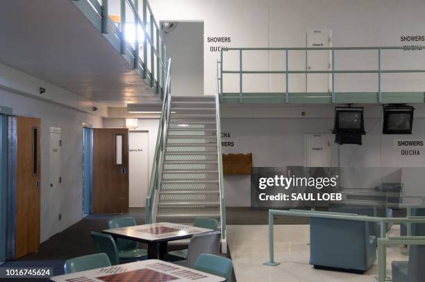 Common area and cell room doors are seen inside the Caroline Detention Facility in Bowling Green, Virginia, on August 13, 2018. - A former regional...