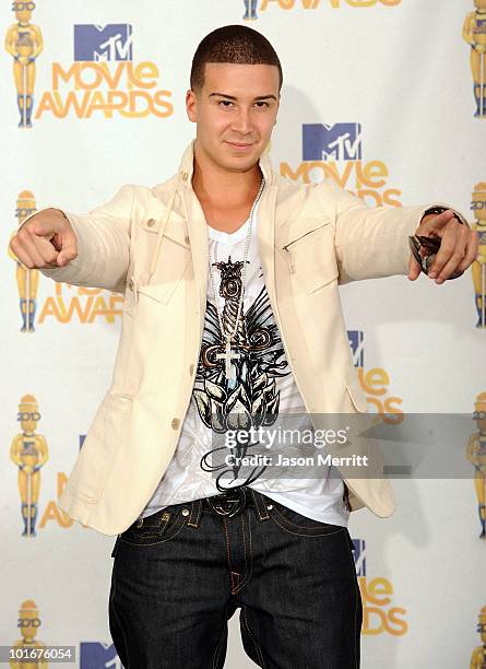 Vinny Guadagnino poses in the press room at the 2010 MTV Movie Awards held at the Gibson Amphitheatre at Universal Studios on June 6, 2010 in...