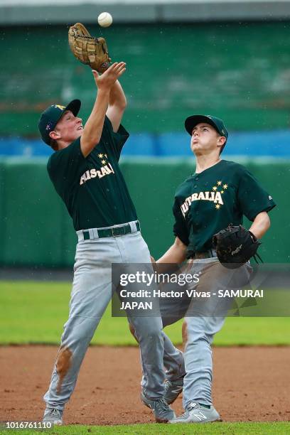 Blake Holding of Australia catches the ball during the WBSC U-15 World Cup Group B match between Australia and Japan at Estadio Rico Cedeno on August...