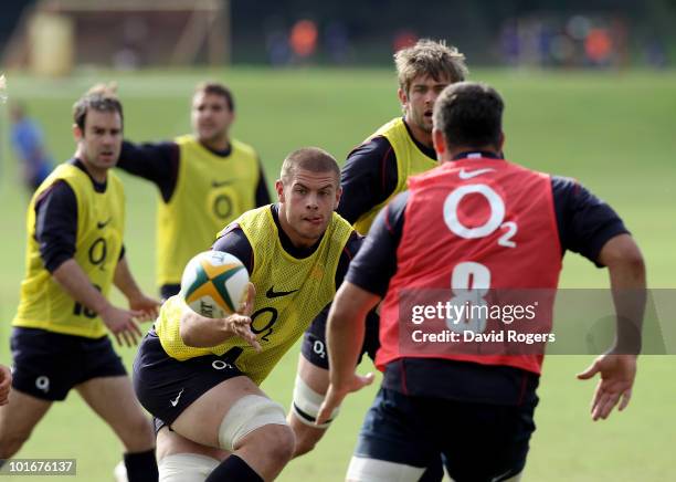 Dave Attwood catches the ball during the England rugby training session held at McGillveray Oval on June 7, 2010 in Perth, Australia.