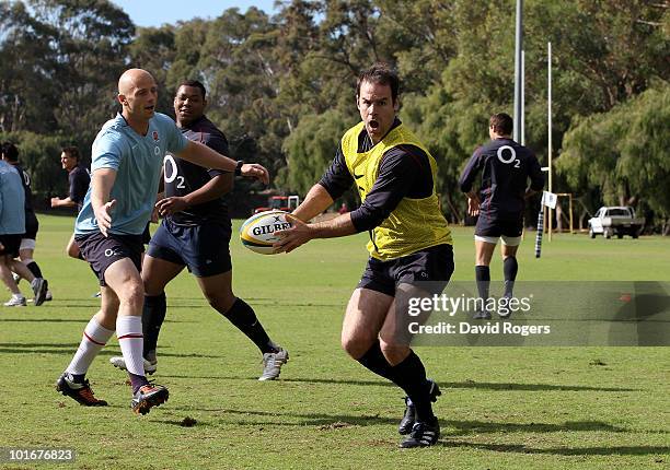 Charlie Hodgson passes the ball during the England rugby training session held at McGillveray Oval on June 7, 2010 in Perth, Australia.