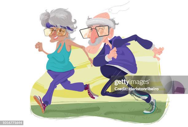 old running - elderly exercising stock illustrations