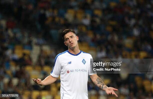 Dynamo Kiev's Benjamin Verbic reacts during during the return match of the third qualifying round of the Champions League between Dynamo Kiev and...