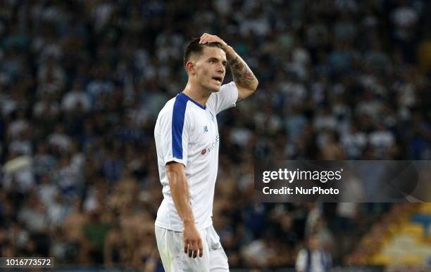 Dynamo Kiev's Benjamin Verbic reacts during during the return match of the third qualifying round of the Champions League between Dynamo Kiev and...