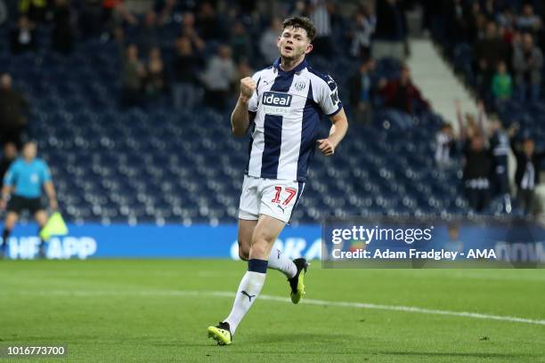 Oliver Burke of West Bromwich Albion celebrates after scoring a goal to make it 1-0 during the Carabao Cup First Round match between West Bromwich...