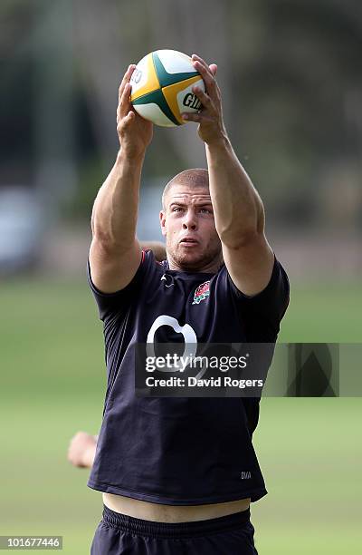 Dave Attwood catches the ball during the England rugby training session held at McGillveray Oval on June 7, 2010 in Perth, Australia.