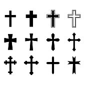 Set of the black crosses. Christian cross. Icons collection. Vector illustration
