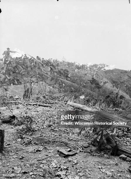 Stereograph from the Panorama of the Battle of Missionary Ridge, Grosse's and Whittaker's Brigades, Cruft's Division, painted in 1885, Kansas City,...