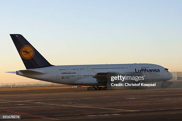 The new Airbus 380 lands to bring the German team to the Johannesburg's O.R. Tambo International Airport for the 2010 FIFA World Cup on June 7, 2010...