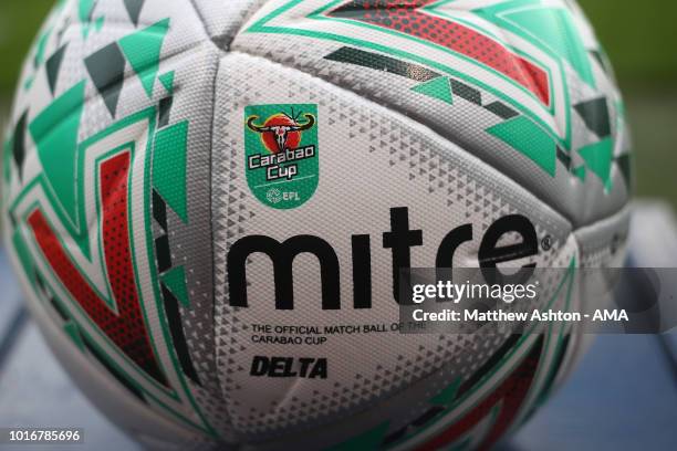 The Carabao Cup Mitre match ball during the Carabao Cup First Round match between Shrewsbury Town and Burton Albion at Montgomery Waters Meadow on...