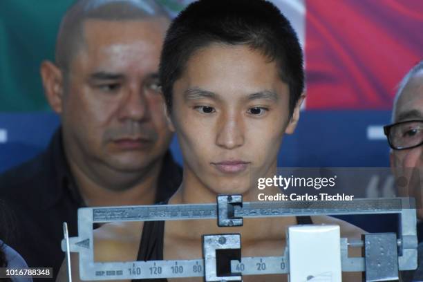 Terumi Nuki at weigh-in on August 10, 2018 in Mexico City, Mexico. Mariana 'Barby' Juarez of Mexico will fight against Terumi Nuki of Japan for the...