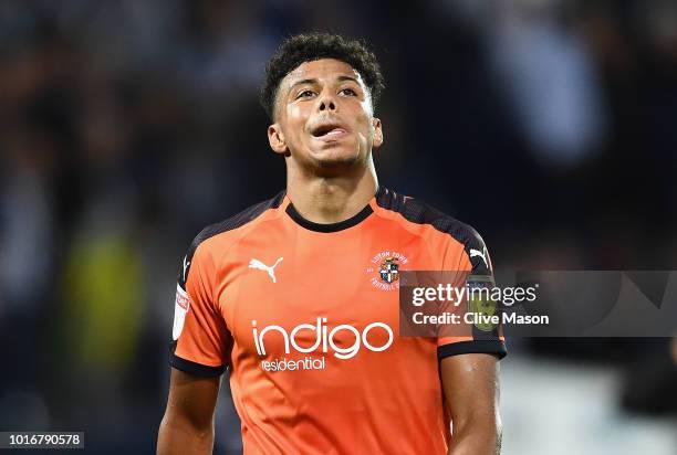 James Justin of Luton Town looks dejected after his sides defeat in the Carabao Cup First Round match between West Bromwich Albion and Luton Town at...