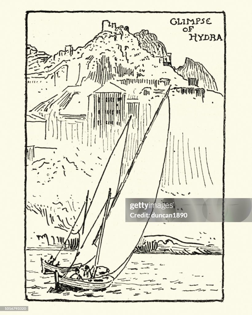 Sketch of Lateen Sail boats, Hydra, Greece, 19th Century