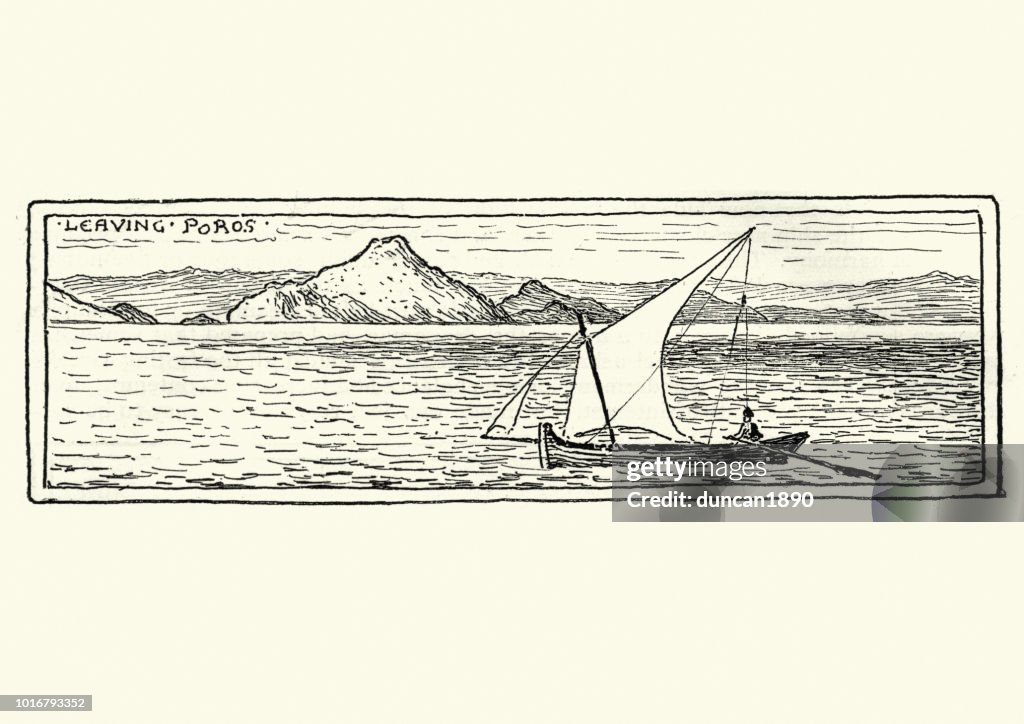 Sketch of Lateen Sail boat, Poros, Greece, 19th Century