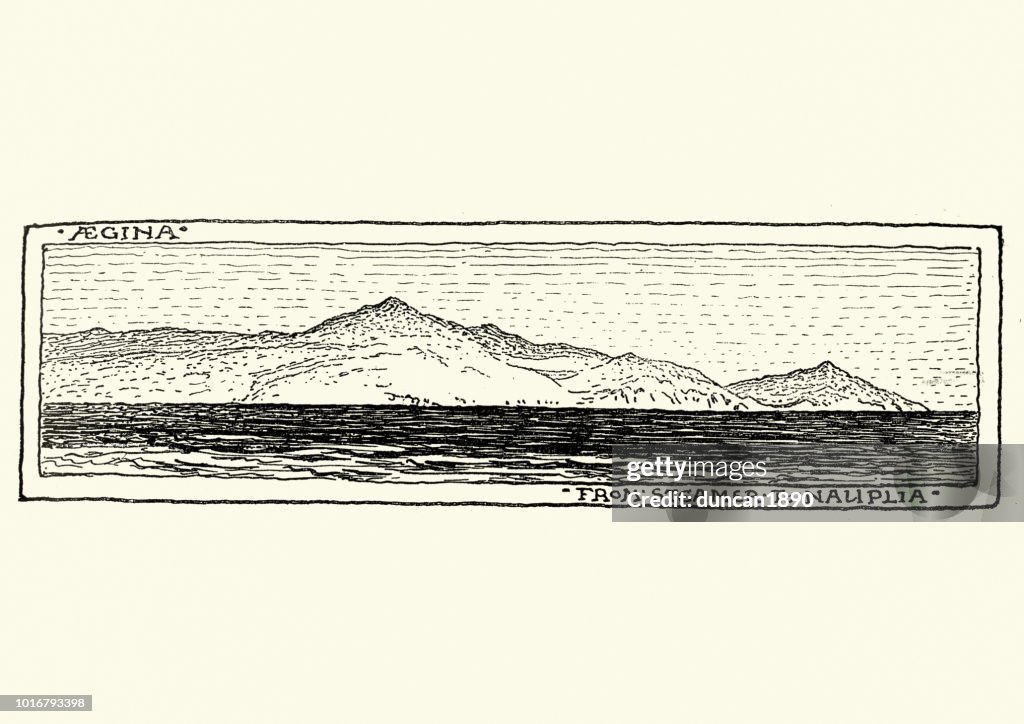 Coastline of Aegina, Saronic Islands of Greece, 19th Century