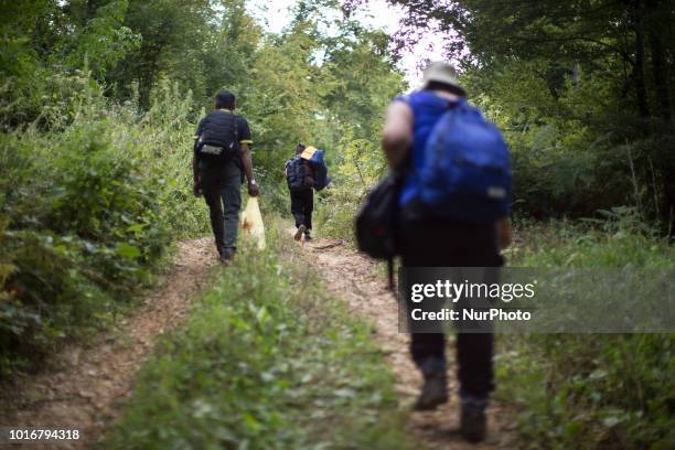 Refugees try to reach Croatian border near Velika Kladusa, Bosnia and Herzegovina on August 13, 2018.