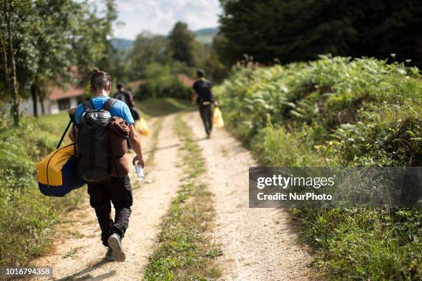 Refugees try to reach Croatian border near Velika Kladusa, Bosnia and Herzegovina on August 13, 2018.