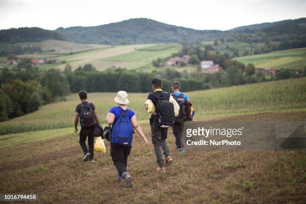 Refugees try to reach Croatian border near Velika Kladusa, Bosnia and Herzegovina on August 13, 2018.