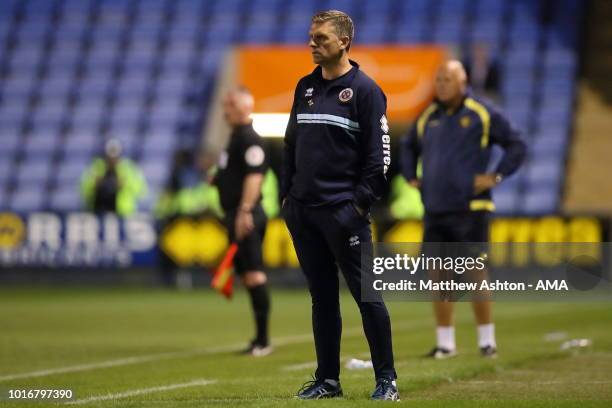 John Askey the head coach / manager of Shrewsbury Town during the Carabao Cup First Round match between Shrewsbury Town and Burton Albion at...