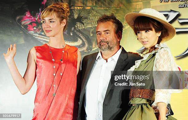 Actress Louise Bourgoin, director Luc Besson and actress Aki Hoshino attend the "The Extraordinary Adventures of Adele Blanc-Sec" press conference at...