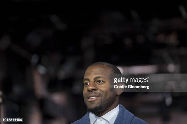 Andre Iguodala, a professional basketball player with the National Basketball Association's Golden State Warriors, smiles during a Bloomberg...