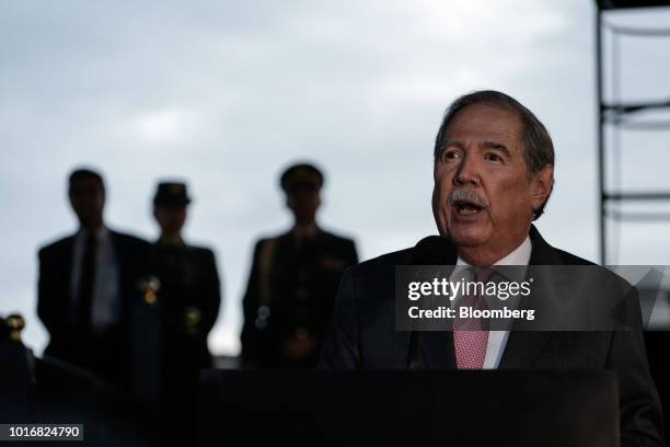 Guillermo Botero, Colombia's defense minister, speaks during a military ceremony at the Jose Maria Cordova Military School of Cadets in Bogota,...