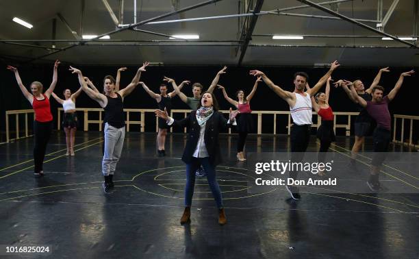 Tina Arena performs alongside ensemble cast members during rehearsals for Evita The Musical on August 15, 2018 in Sydney, Australia.