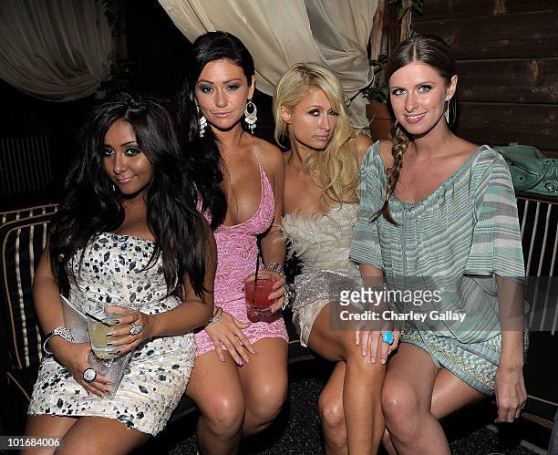 Television personalites Nicole 'Snooki' Polizzi, Jenni 'J Wow' Farley, Paris Hilton and Nicky Hilton attend the Katy Perry "California Gurls" post...