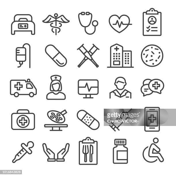 illustrazioni stock, clip art, cartoni animati e icone di tendenza di icone mediche - serie smart line - visita medica