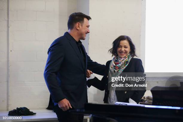 Paul Szot and Tina Arena perform during rehearsals for Evita The Musical on August 15, 2018 in Sydney, Australia.