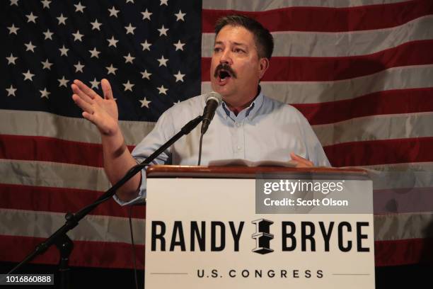 Democratic congressional candidate Randy Bryce speaks to supporters at an election-night rally after being declared the winner in the Wisconsin...