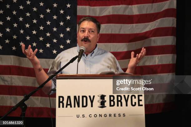 Democratic congressional candidate Randy Bryce speaks to supporters at an election-night rally after being declared the winner in the Wisconsin...