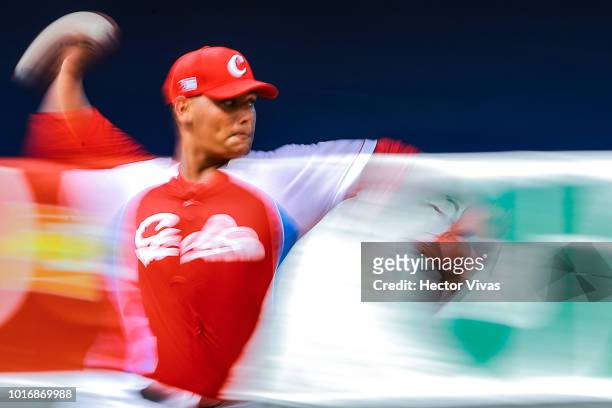 Brander Guevara of Cuba pitches during the WBSC U-15 World Cup Group B match between Netherlands and Cuba at Estadio Rico Cedeno on August 10, 2018...