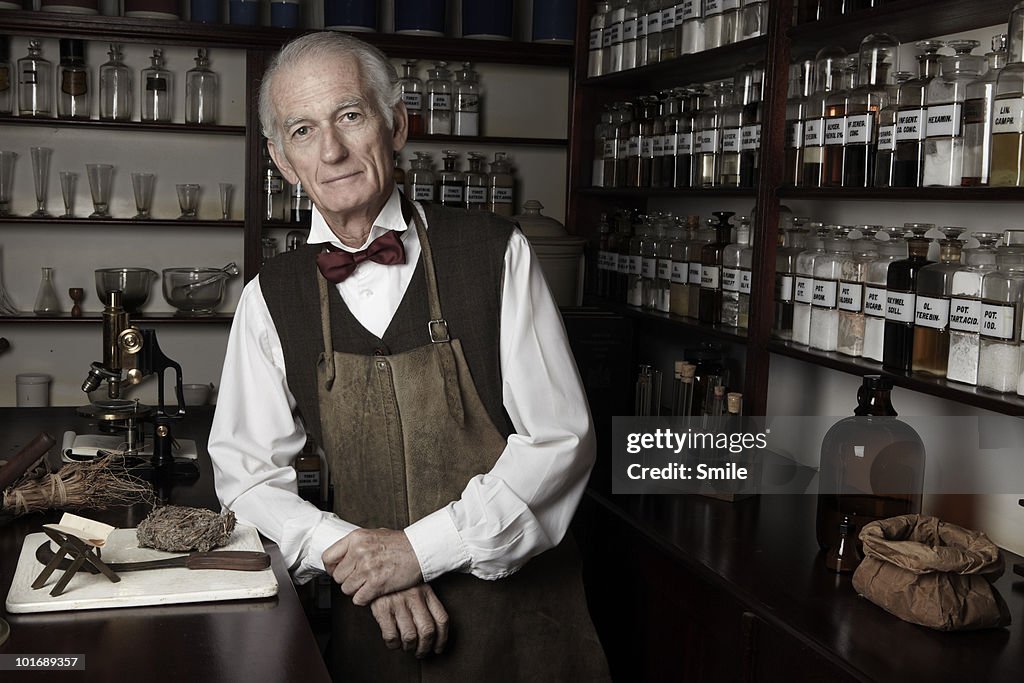 Portrait of pharmacist in antiquated lab