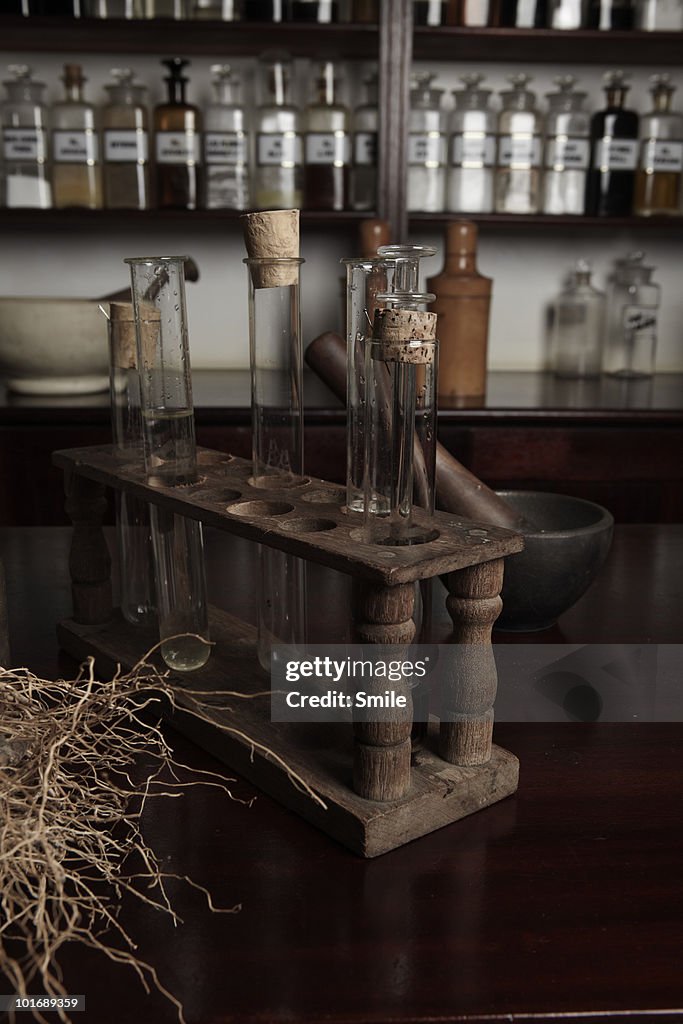 Antiquated test tubes & vintage medical equipment