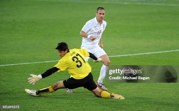 Joe Cole scores a goal during the England v Platinum Stars Friendly match at the Moruleng Stadium on June 7, 2010 in Moruleng, South Africa.
