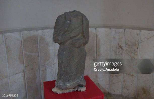 An ancient statue is displayed at Idlib Museum in Idlib, Syria on August 14, 2018. Museum was closed due to attacks by Assad Regime and reopened...