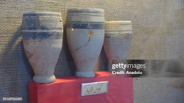Ancient vases are displayed at Idlib Museum in Idlib, Syria on August 14, 2018. Museum was closed due to attacks by Assad Regime and reopened after 3...
