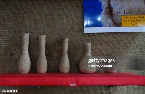 Ancient pottery are displayed at Idlib Museum in Idlib, Syria on August 14, 2018. Museum was closed due to attacks by Assad Regime and reopened after...
