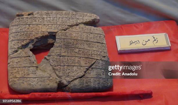 An ancient tablet is displayed at Idlib Museum in Idlib, Syria on August 14, 2018. Museum was closed due to attacks by Assad Regime and reopened...