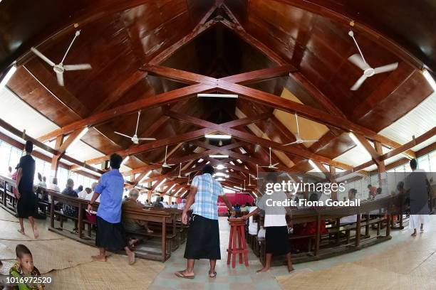 Sunday is a day of family and church on August 15, 2018 in Funafuti, Tuvalu. There are many churches on the mainland and people walk to their local...