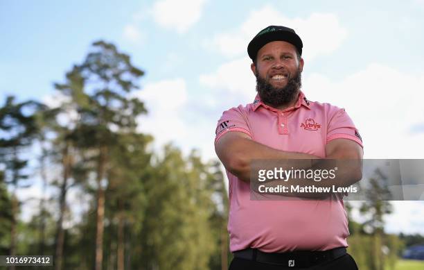 Andrew Johnston of England poses for a portrait during a practice round ahead of the Nordea Masters at Hills Golf Club on August 15, 2018 in...
