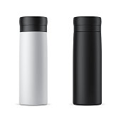 Blank white and black travel thermos Mockup isolated on white