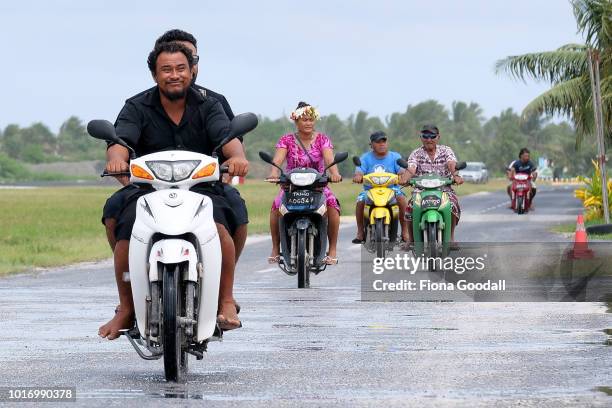 Motorbikes are the main mode of transport on the mainland on August 15, 2018 in Funafuti, Tuvalu. The small South Pacific island nation of Tuvalu is...